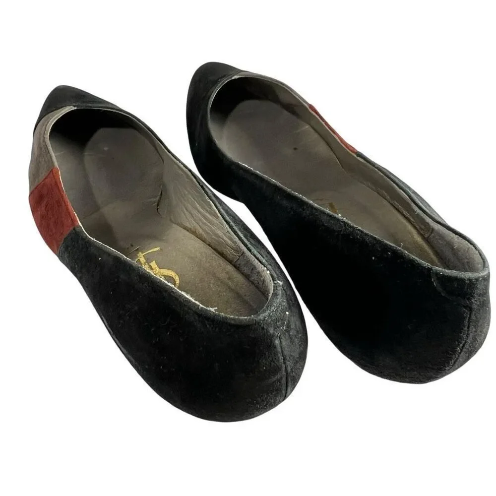 Yves Saint Laurent Black Gray & Red Suede Pumps Heels Sz6 Vintage
